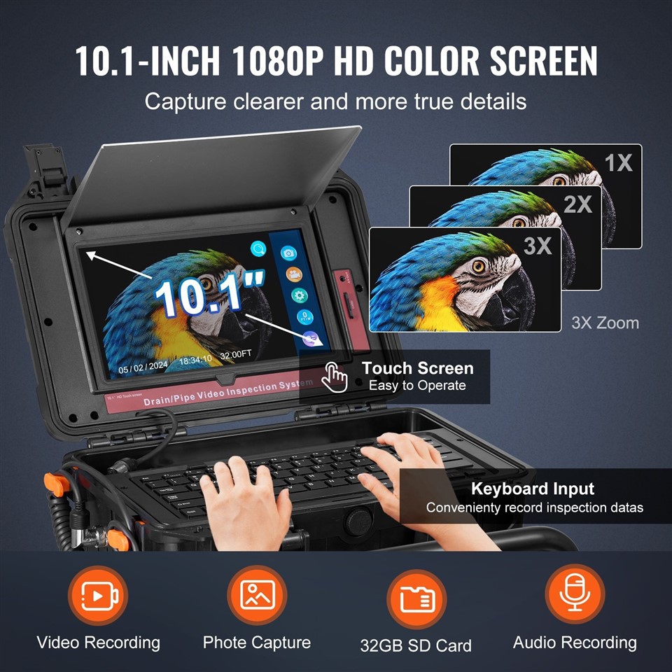 SURESAFE 165 Ft/50m Self-Leveling Sewer Camera With 10.1